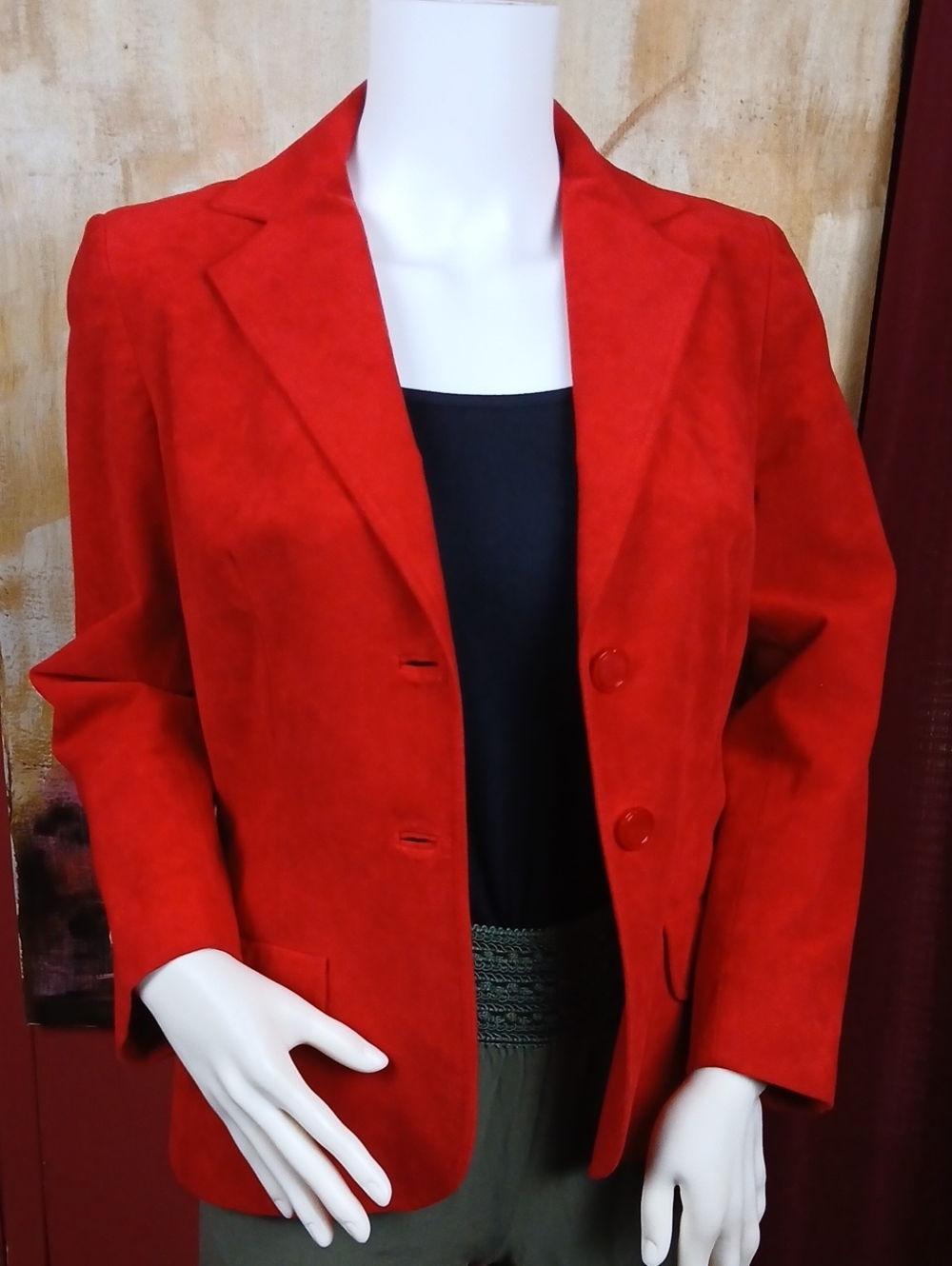 Vintage Roth Le Cover Red Ultra Suede Fabric Blazer Jacket - Fits XS/S
